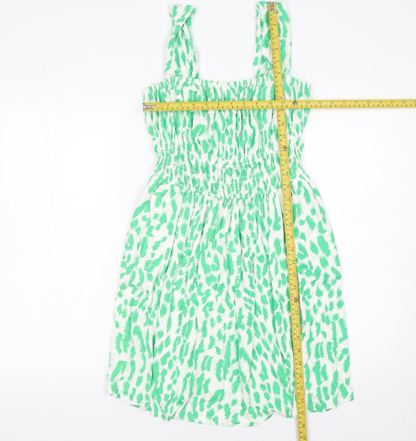 Michelle Keegan Women's Green Animal Print Smocked A-Line Dress Size 12