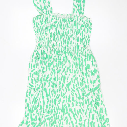 Michelle Keegan Women's Green Animal Print Smocked A-Line Dress Size 12