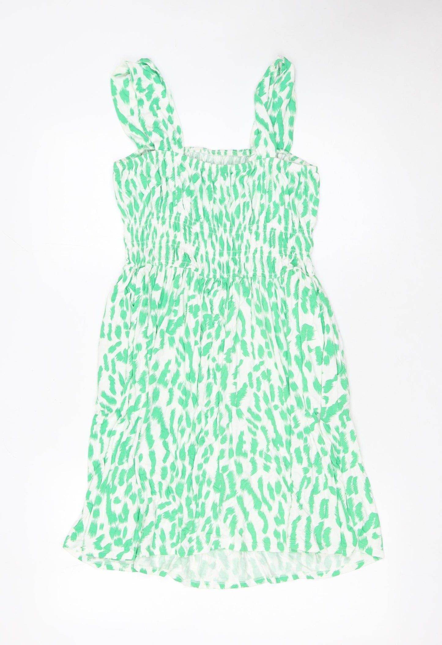 Michelle Keegan Women's Green Animal Print Smocked A-Line Dress Size 12
