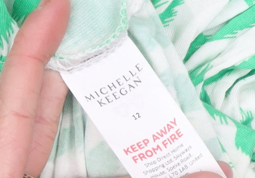 Michelle Keegan Women's Green Animal Print Smocked A-Line Dress Size 12