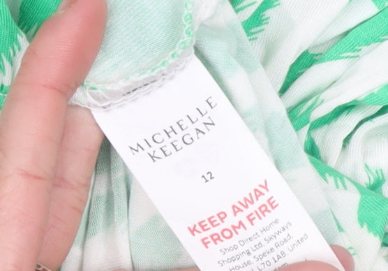 Michelle Keegan Women's Green Animal Print Smocked A-Line Dress Size 12