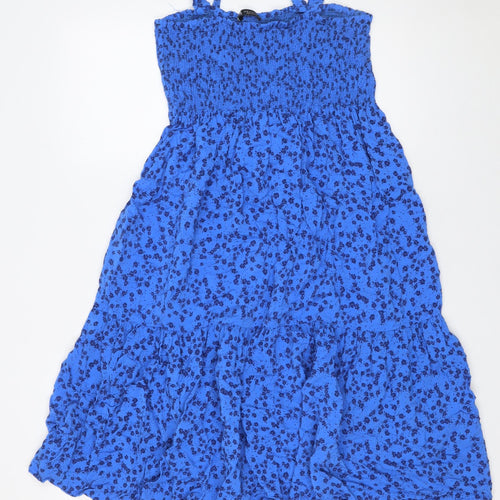 Zara Women Blue Floral Midi Slip Dress XS Summer Boho Style