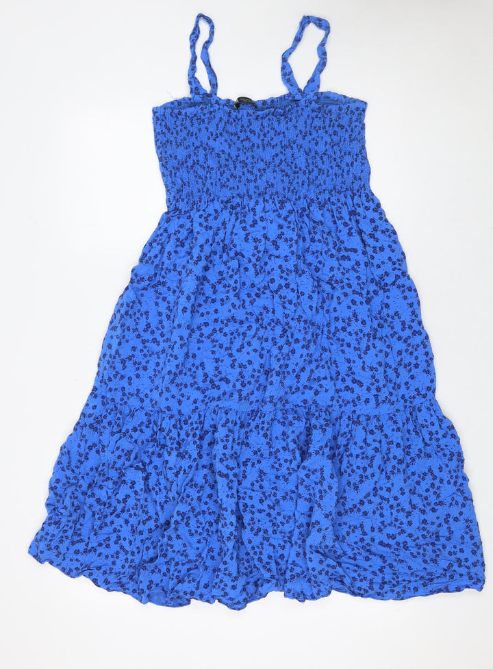 Zara Women Blue Floral Midi Slip Dress XS Summer Boho Style
