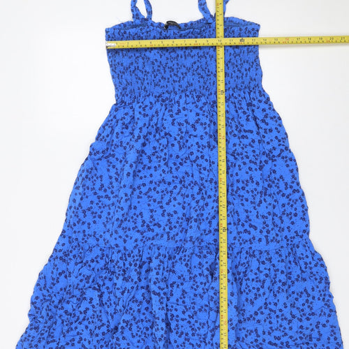 Zara Women Blue Floral Midi Slip Dress XS Summer Boho Style
