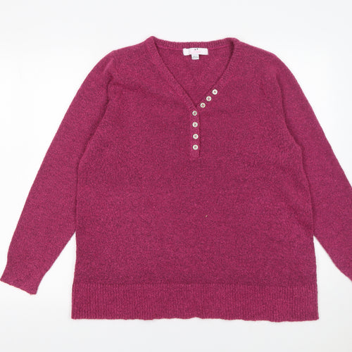 Julipa Womens Purple V-Neck Henley Knit Jumper Size 16/18