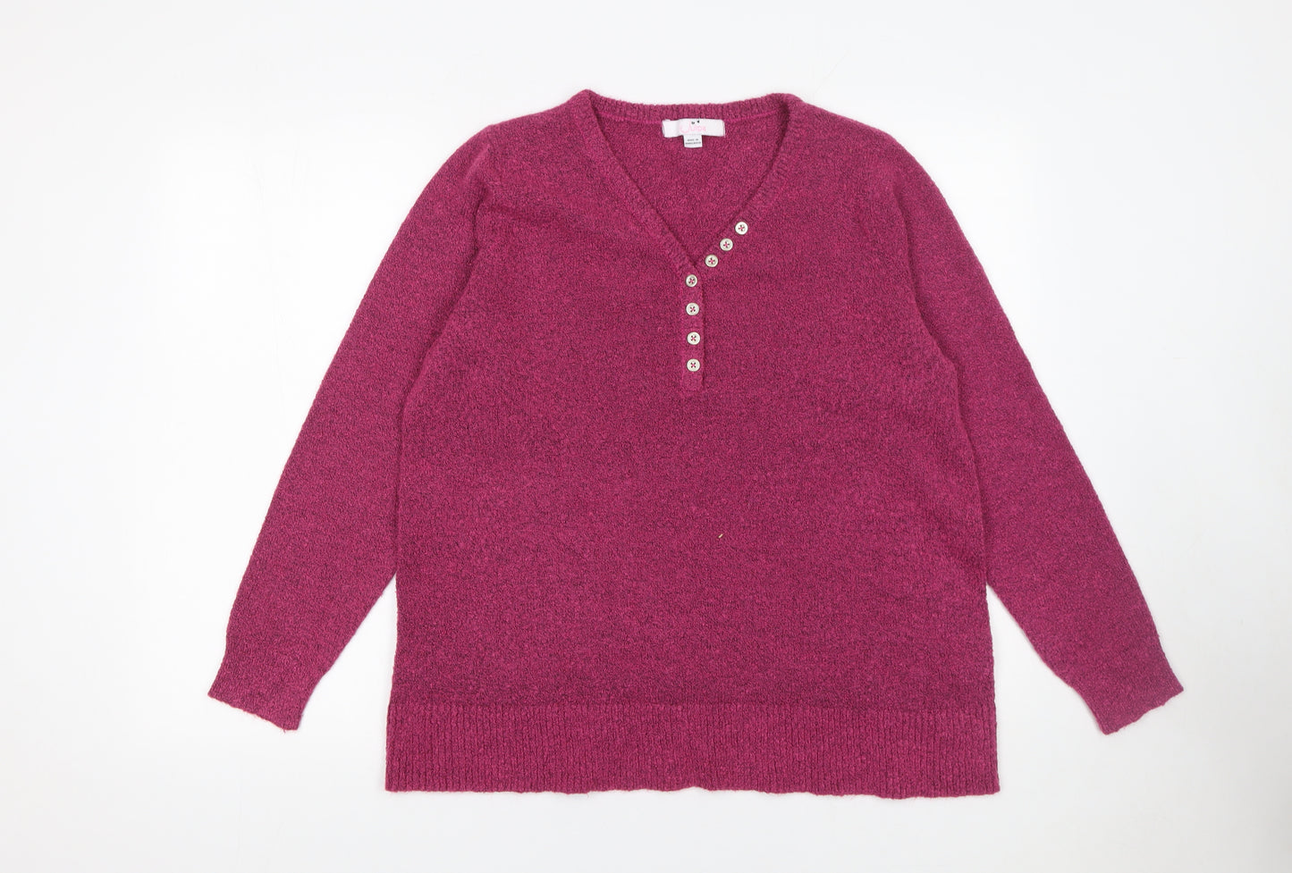 Julipa Womens Purple V-Neck Henley Knit Jumper Size 16/18