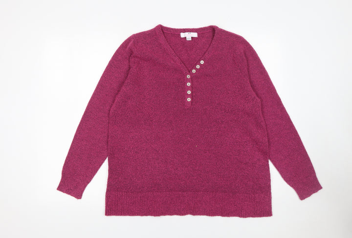 Julipa Womens Purple V-Neck Henley Knit Jumper Size 16/18