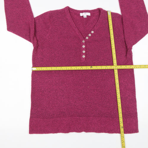 Julipa Womens Purple V-Neck Henley Knit Jumper Size 16/18