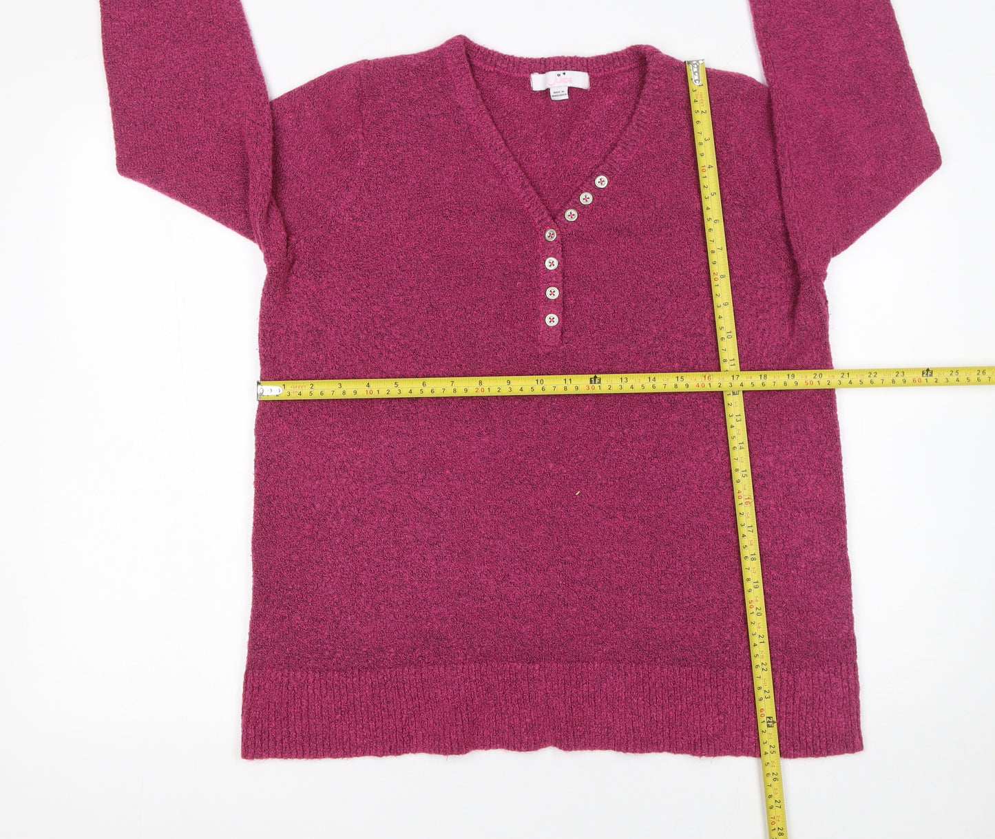 Julipa Womens Purple V-Neck Henley Knit Jumper Size 16/18
