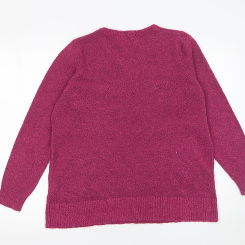Julipa Womens Purple V-Neck Henley Knit Jumper Size 16/18