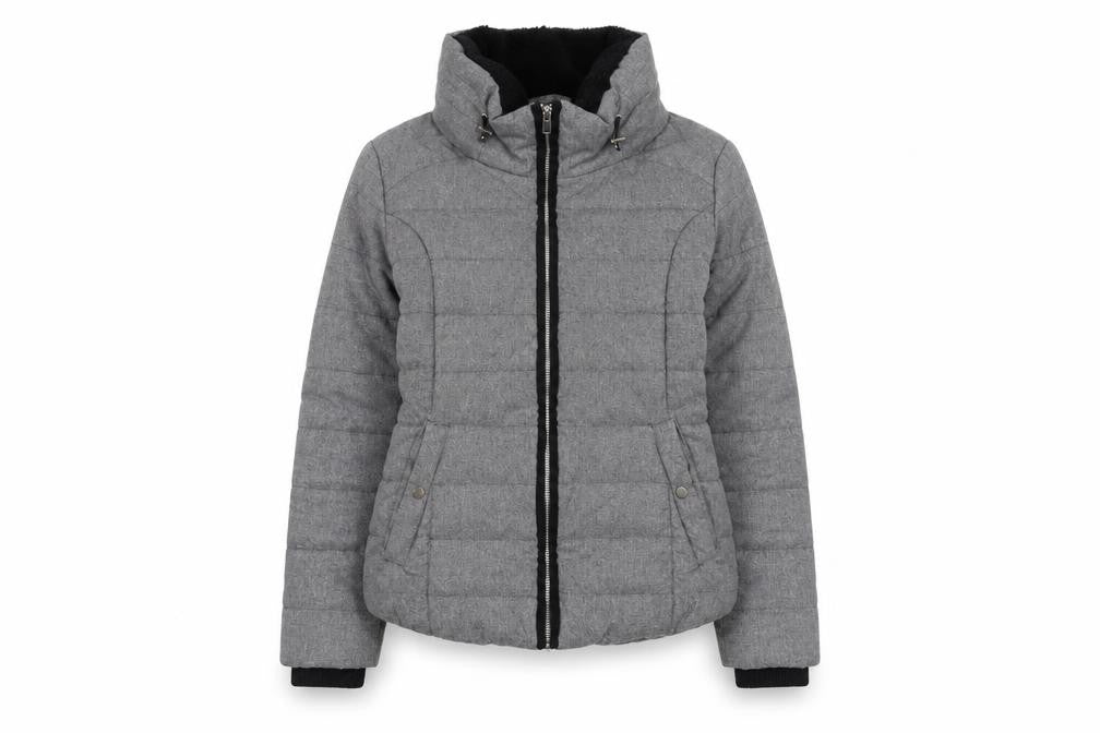 Front view of Dorothy Perkins Women Grey, size 10, Puffer Jacket Winter Coat