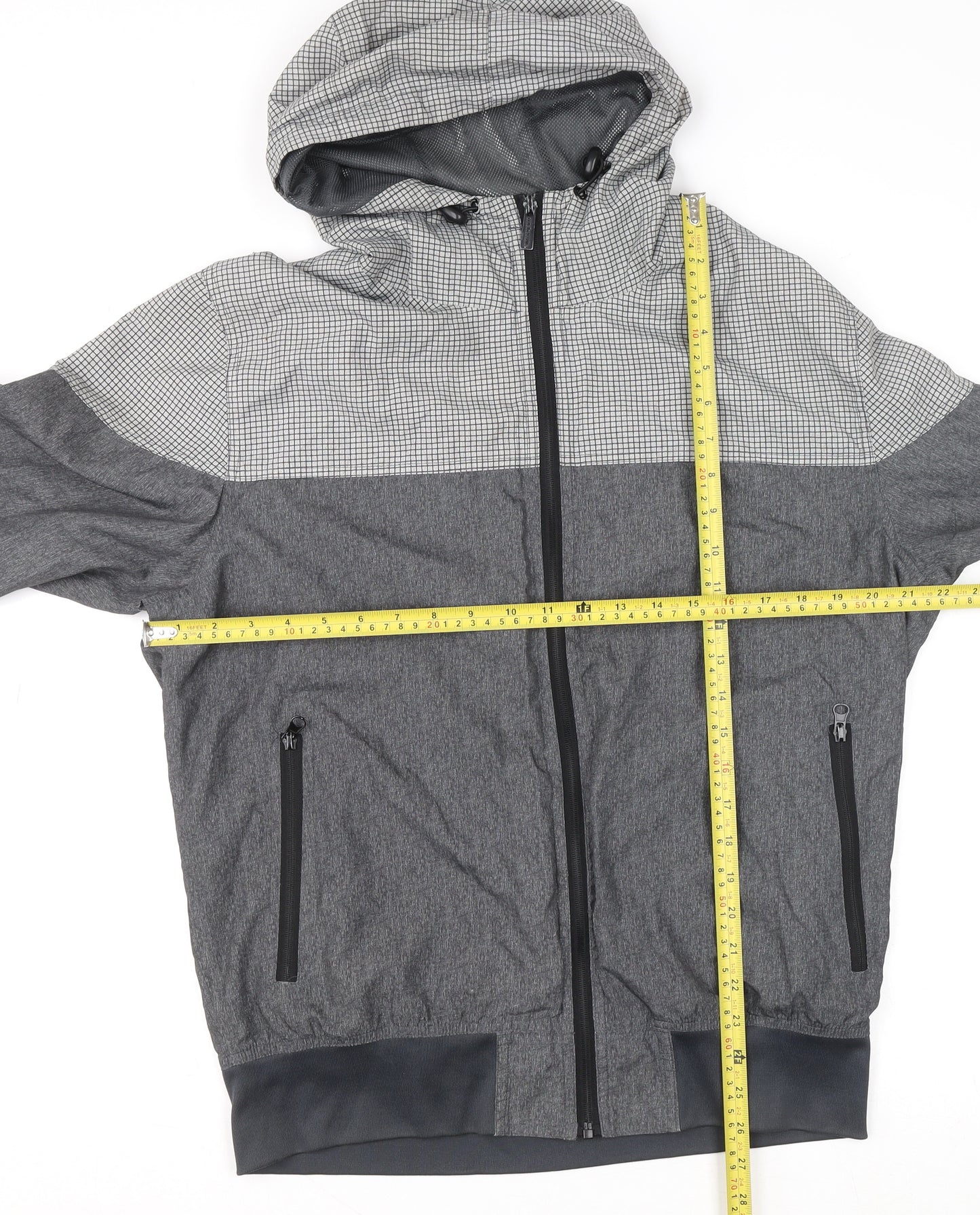 McKenzie Men’s Grey Full Zip Hoodie Size L with Check Design