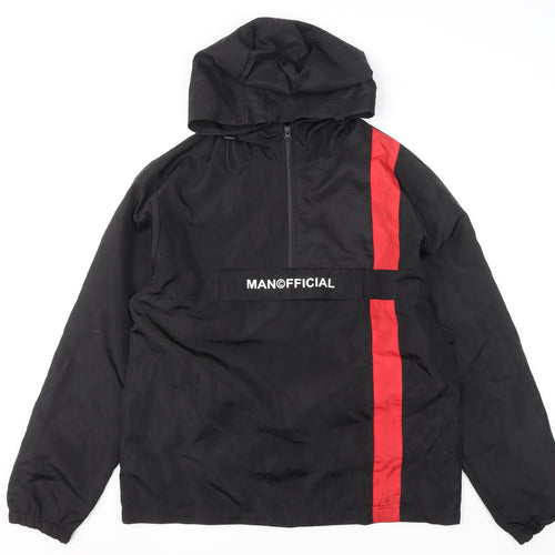 boohooMAN Men's Black Red 1/2 Zip Hoodie Size M Polyester Pullover