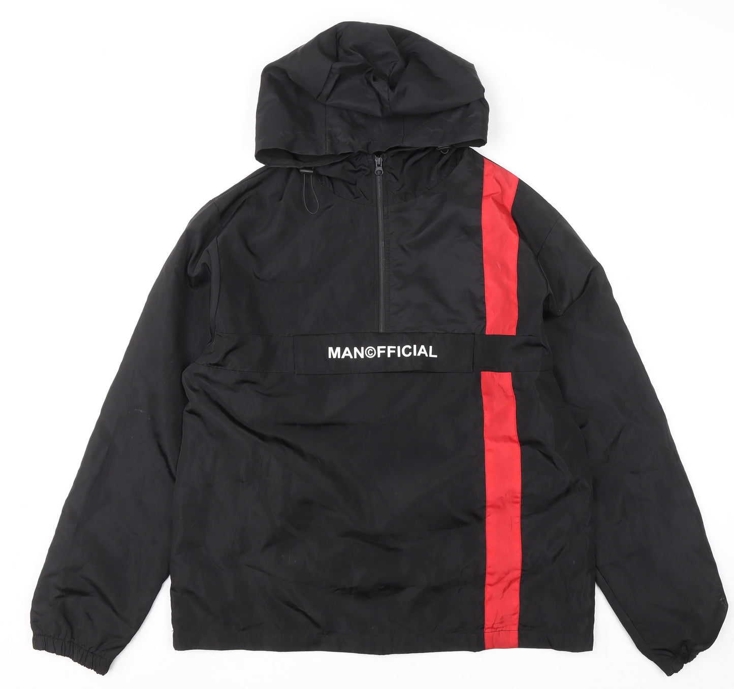 boohooMAN Men's Black Red 1/2 Zip Hoodie Size M Polyester Pullover