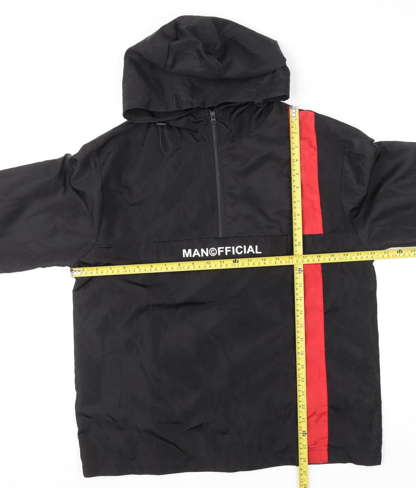 boohooMAN Men's Black Red 1/2 Zip Hoodie Size M Polyester Pullover