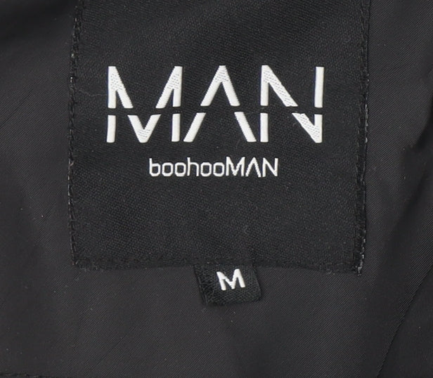 boohooMAN Men's Black Red 1/2 Zip Hoodie Size M Polyester Pullover