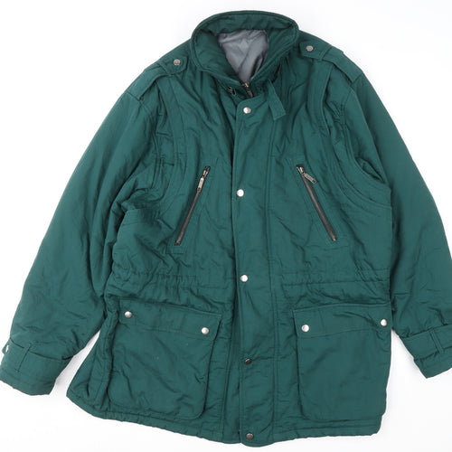 C&A Mens Green L Regular Parka Jacket 44in Stand Collar Winter Coat