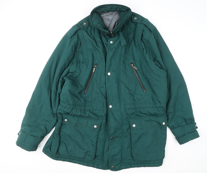 C&A Mens Green L Regular Parka Jacket 44in Stand Collar Winter Coat