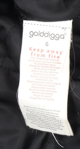 Golddigga Womens Black Long Puffer Coat Size 6 Hooded Fur Trim Winter Jacket