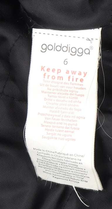 Golddigga Womens Black Long Puffer Coat Size 6 Hooded Fur Trim Winter Jacket
