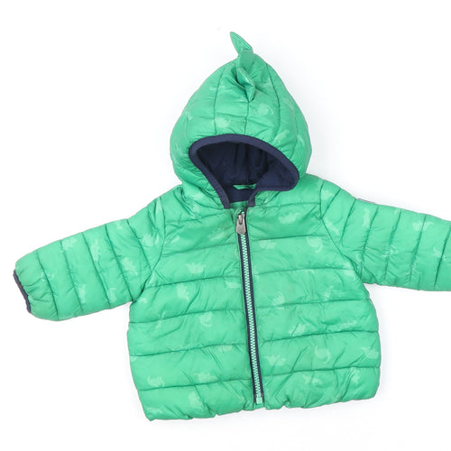 Baby GAP Green Dinosaur Hooded Puffer Jacket 0-6 Months Unisex Winter Coat