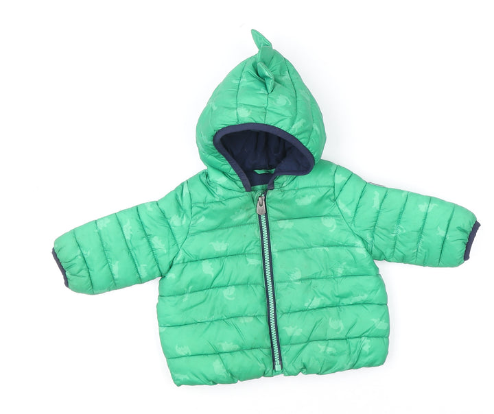 Baby GAP Green Dinosaur Hooded Puffer Jacket 0-6 Months Unisex Winter Coat