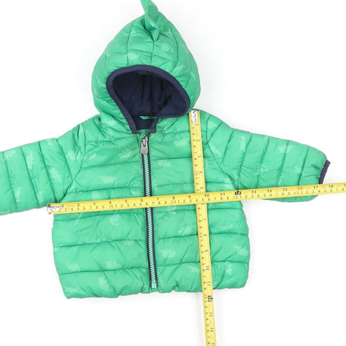 Baby GAP Green Dinosaur Hooded Puffer Jacket 0-6 Months Unisex Winter Coat