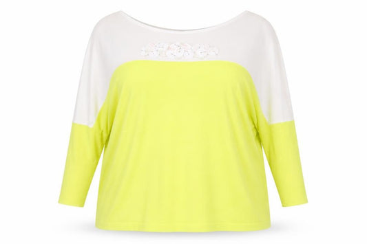 Front view of Laurèl women’s multicoloured, size UK 12, relaxed boat neck jersey top