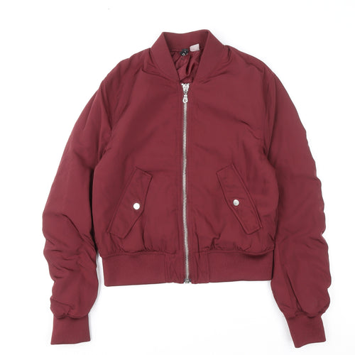 Divided Women Red Bomber Jacket Size 8 Polyester Zip Up Casual