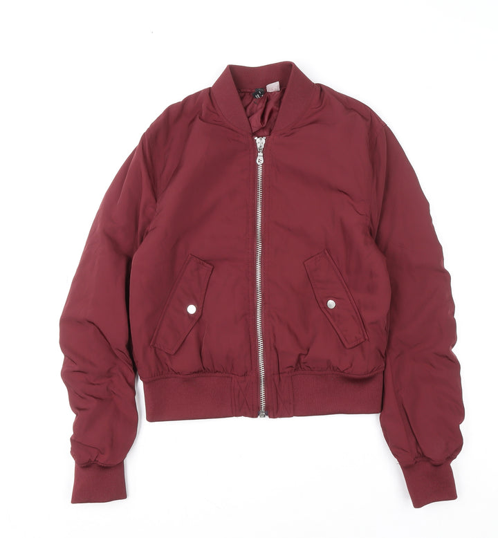 Divided Women Red Bomber Jacket Size 8 Polyester Zip Up Casual