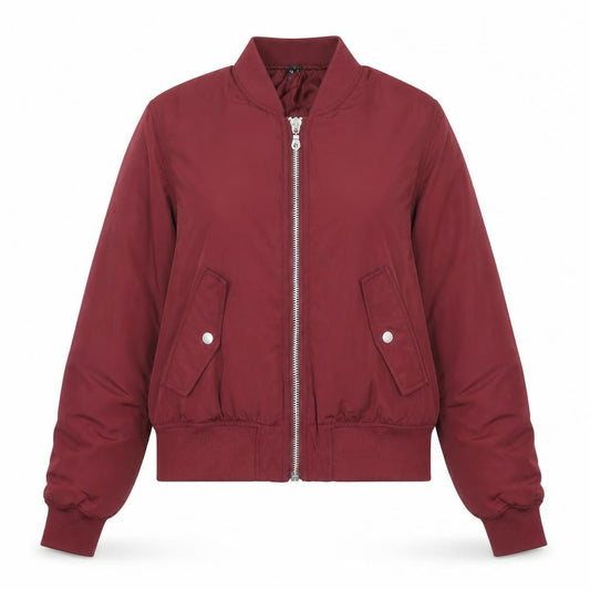 Front view of Divided Women Red Bomber Jacket, size 8, Polyester Zip Up Casual