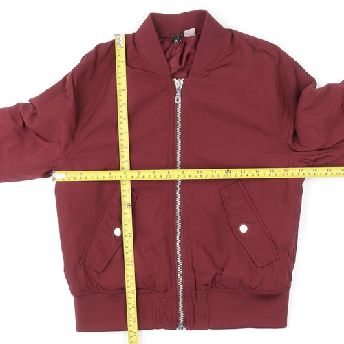 Divided Women Red Bomber Jacket Size 8 Polyester Zip Up Casual