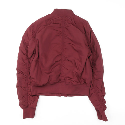 Divided Women Red Bomber Jacket Size 8 Polyester Zip Up Casual