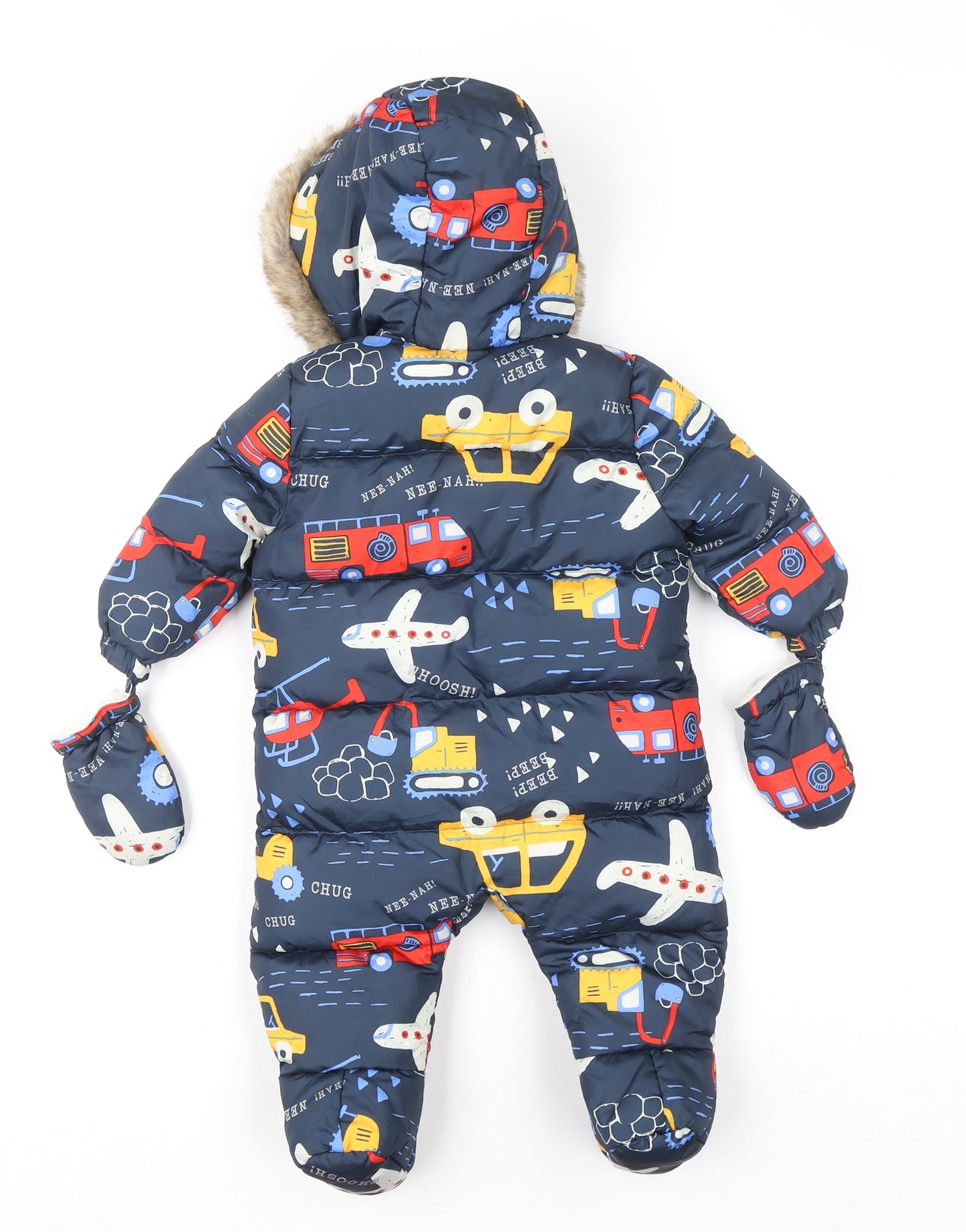 Fred & Flo Blue Puffer Snowsuit 3-6 Months Hooded Winter Baby Suit