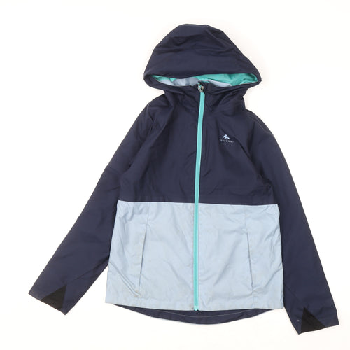 Quechua Boys Blue Colourblock Waterproof Hooded Rain Jacket 10-11 Years