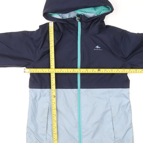 Quechua Boys Blue Colourblock Waterproof Hooded Rain Jacket 10-11 Years