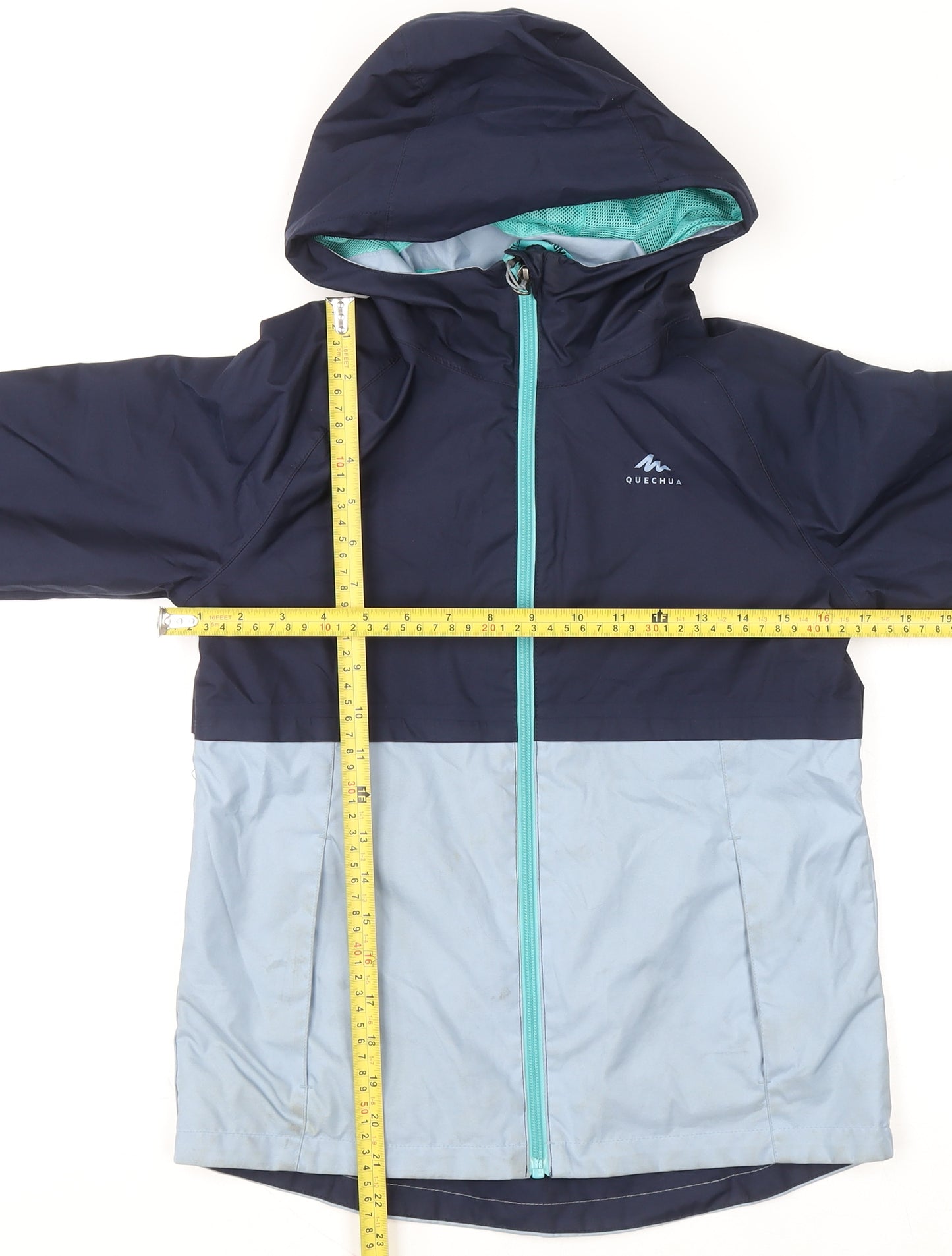 Quechua Boys Blue Colourblock Waterproof Hooded Rain Jacket 10-11 Years