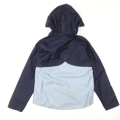 Quechua Boys Blue Colourblock Waterproof Hooded Rain Jacket 10-11 Years