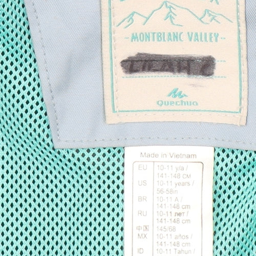 Quechua Boys Blue Colourblock Waterproof Hooded Rain Jacket 10-11 Years