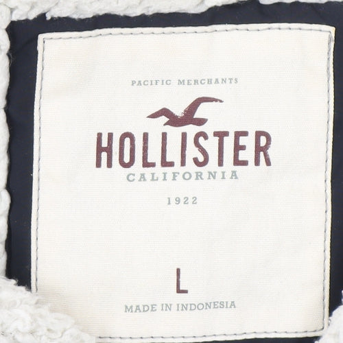 Hollister Women's Blue Puffer Hooded Waistcoat L