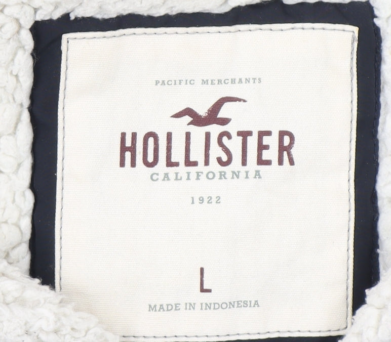 Hollister Women's Blue Puffer Hooded Waistcoat L