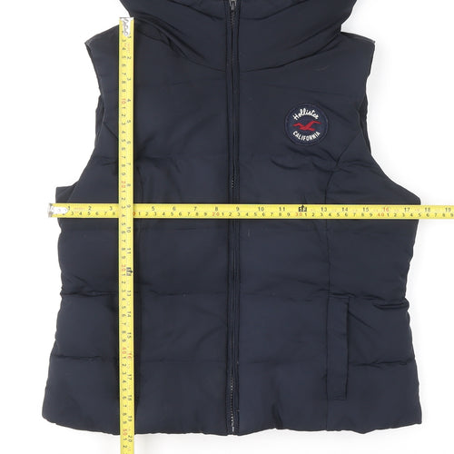 Hollister Women's Blue Puffer Hooded Waistcoat L