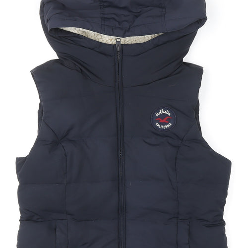 Hollister Women's Blue Puffer Hooded Waistcoat L
