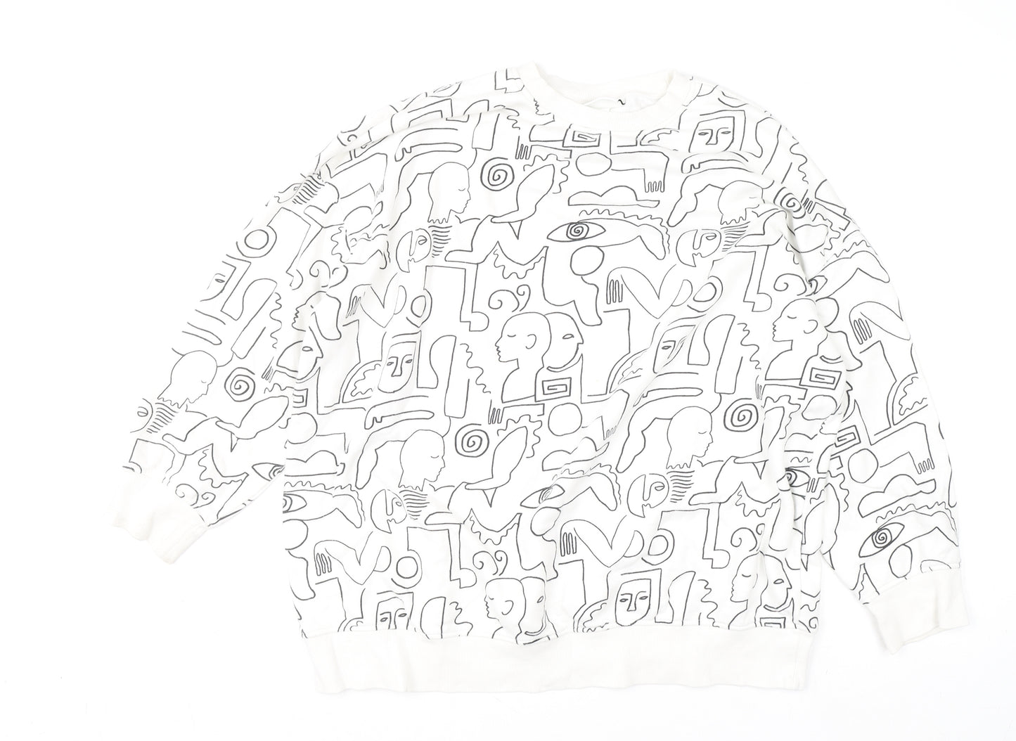 Monki Women’s White Graphic Print Pullover Sweatshirt Size S