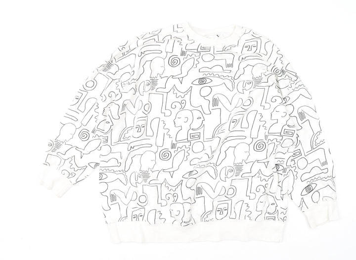 Monki Women’s White Graphic Print Pullover Sweatshirt Size S