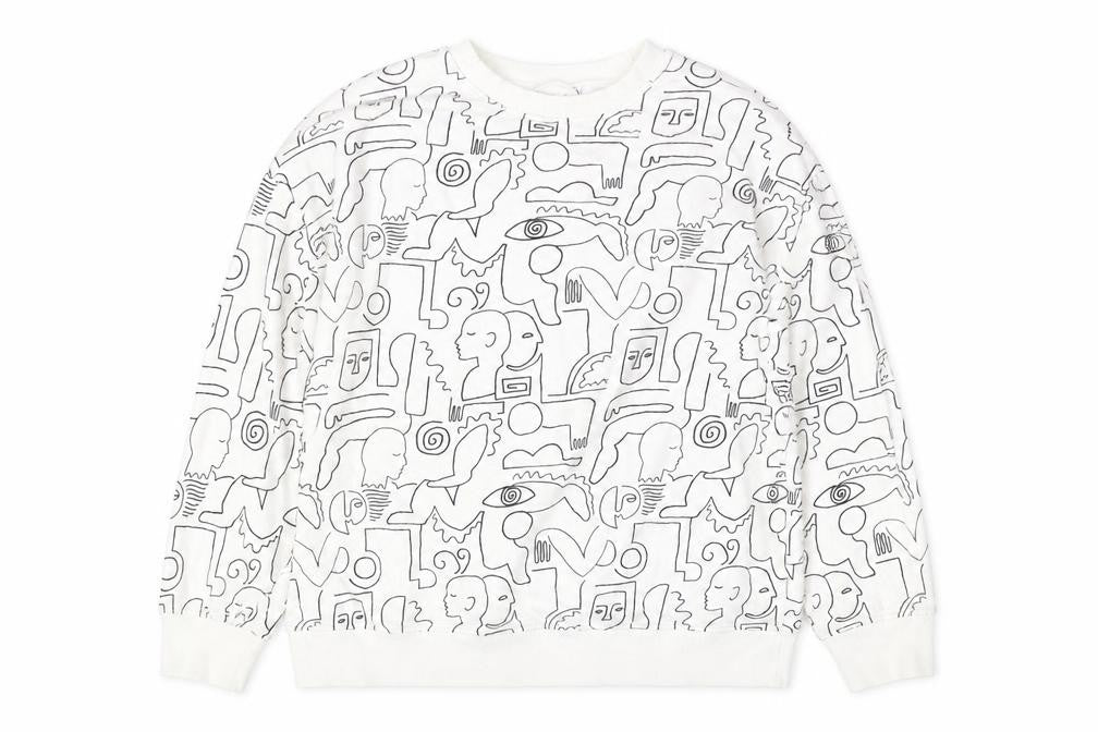 Front view of Monki Women’s White Graphic Print Pullover Sweatshirt, size S