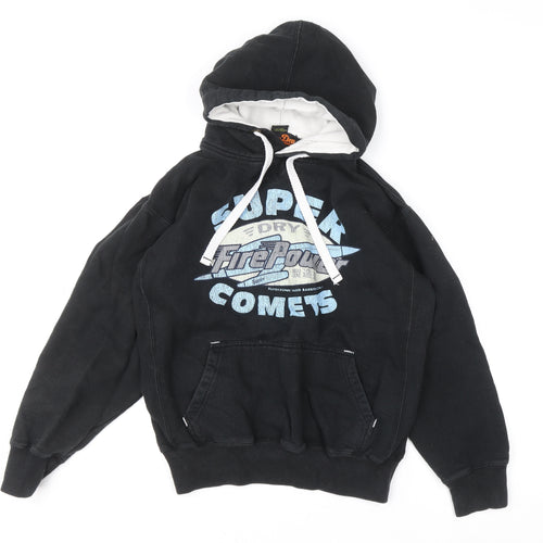 Superdry Boys Black Medium Pullover Hoodie Graphic Print Cotton Blend