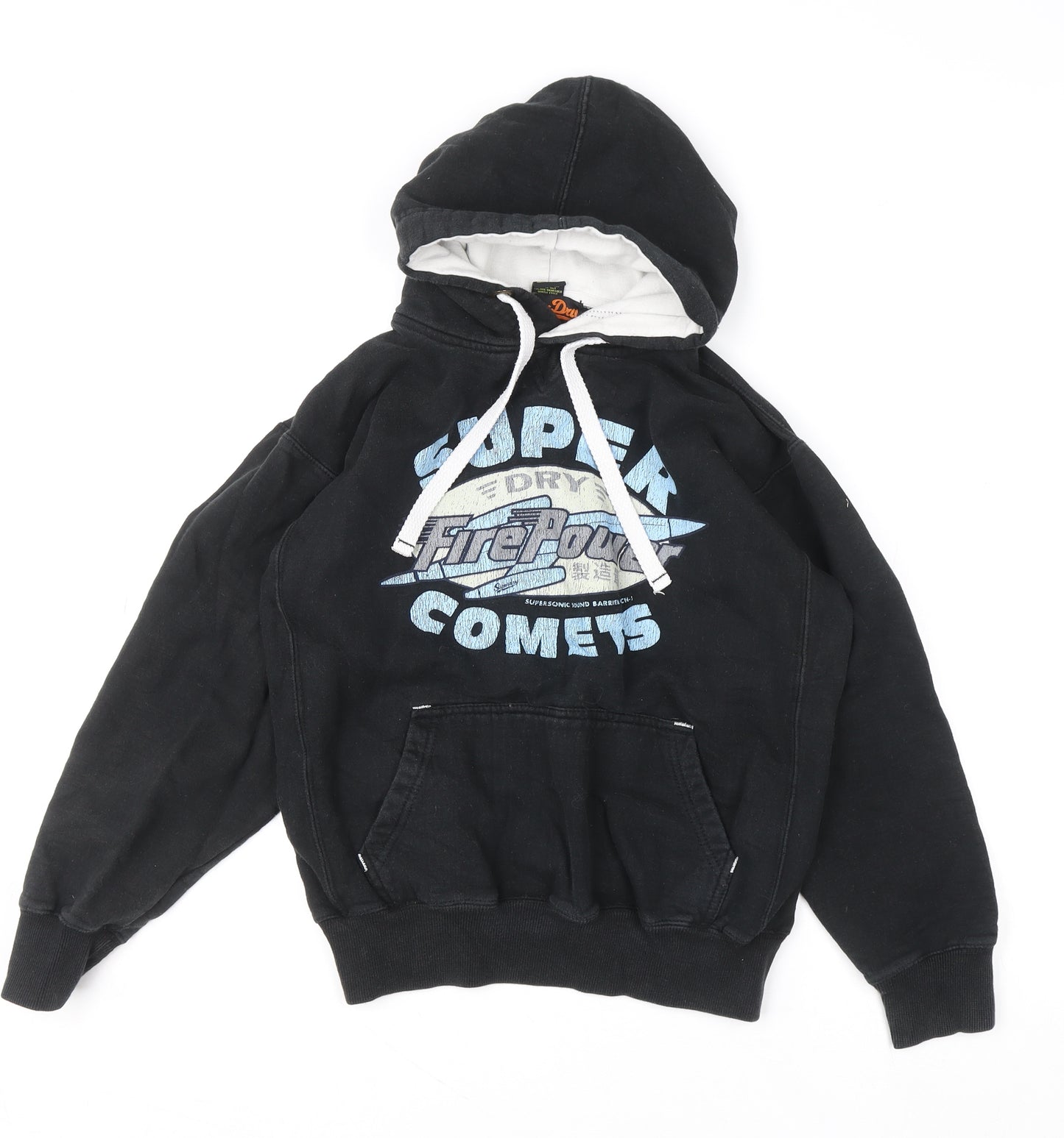 Superdry Boys Black Medium Pullover Hoodie Graphic Print Cotton Blend