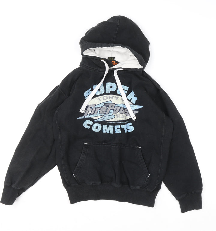 Superdry Boys Black Medium Pullover Hoodie Graphic Print Cotton Blend