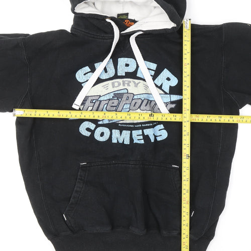 Superdry Boys Black Medium Pullover Hoodie Graphic Print Cotton Blend